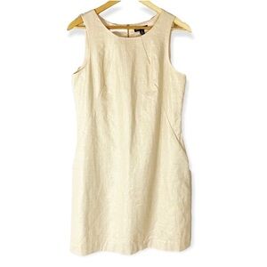 Willi Smith Cream Gold Sheen Linen Business Casual Shift Dress